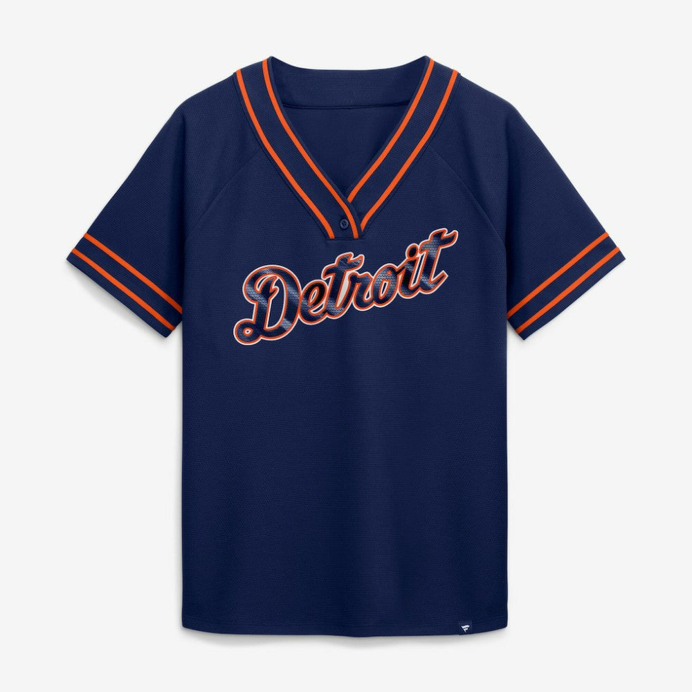 Detroit Tigers Fanatics Women's Diva Race Ahead Raglan V-Neck T-Shirt Sale