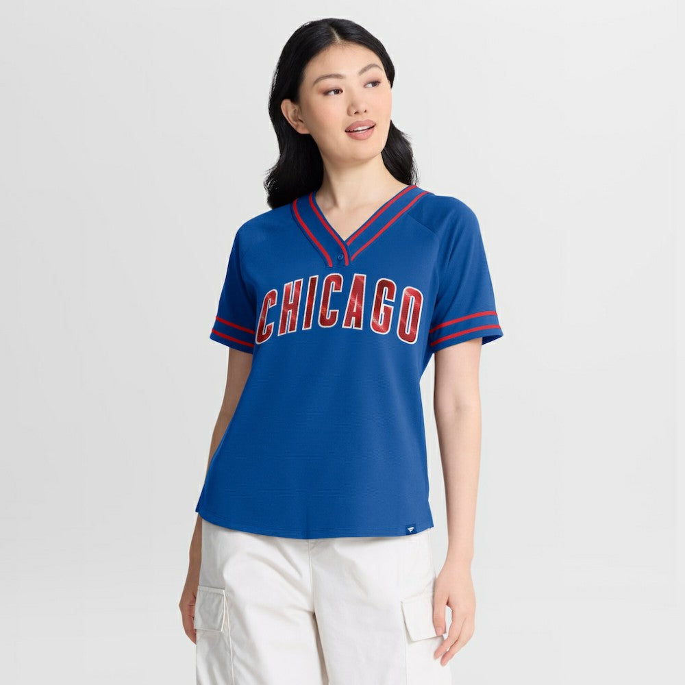 Chicago Cubs Fanatics Women's Diva Race Ahead Raglan V-Neck T-Shirt discount