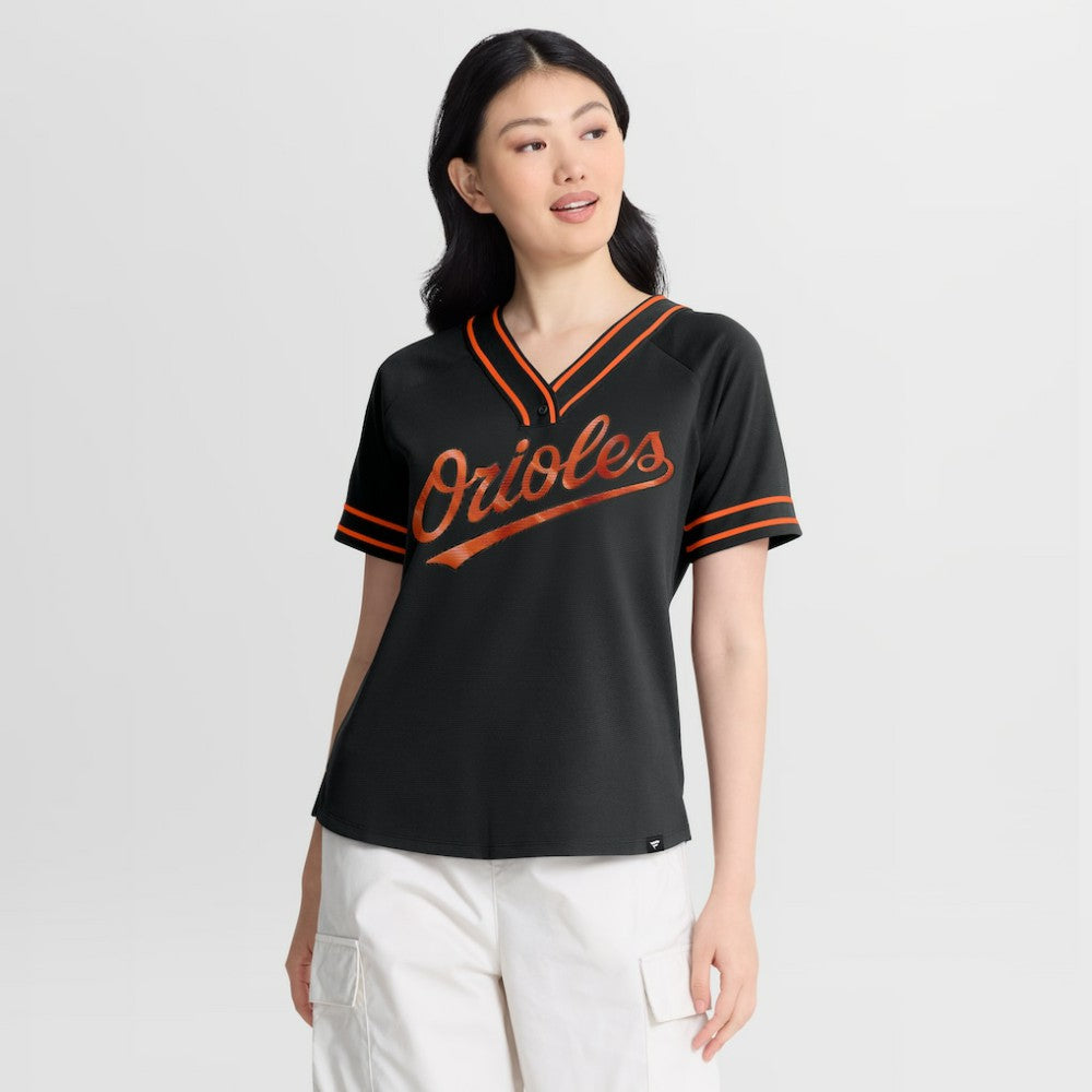 Baltimore Orioles Fanatics Women's Diva Race Ahead Raglan V-Neck T-Shirt Clearance