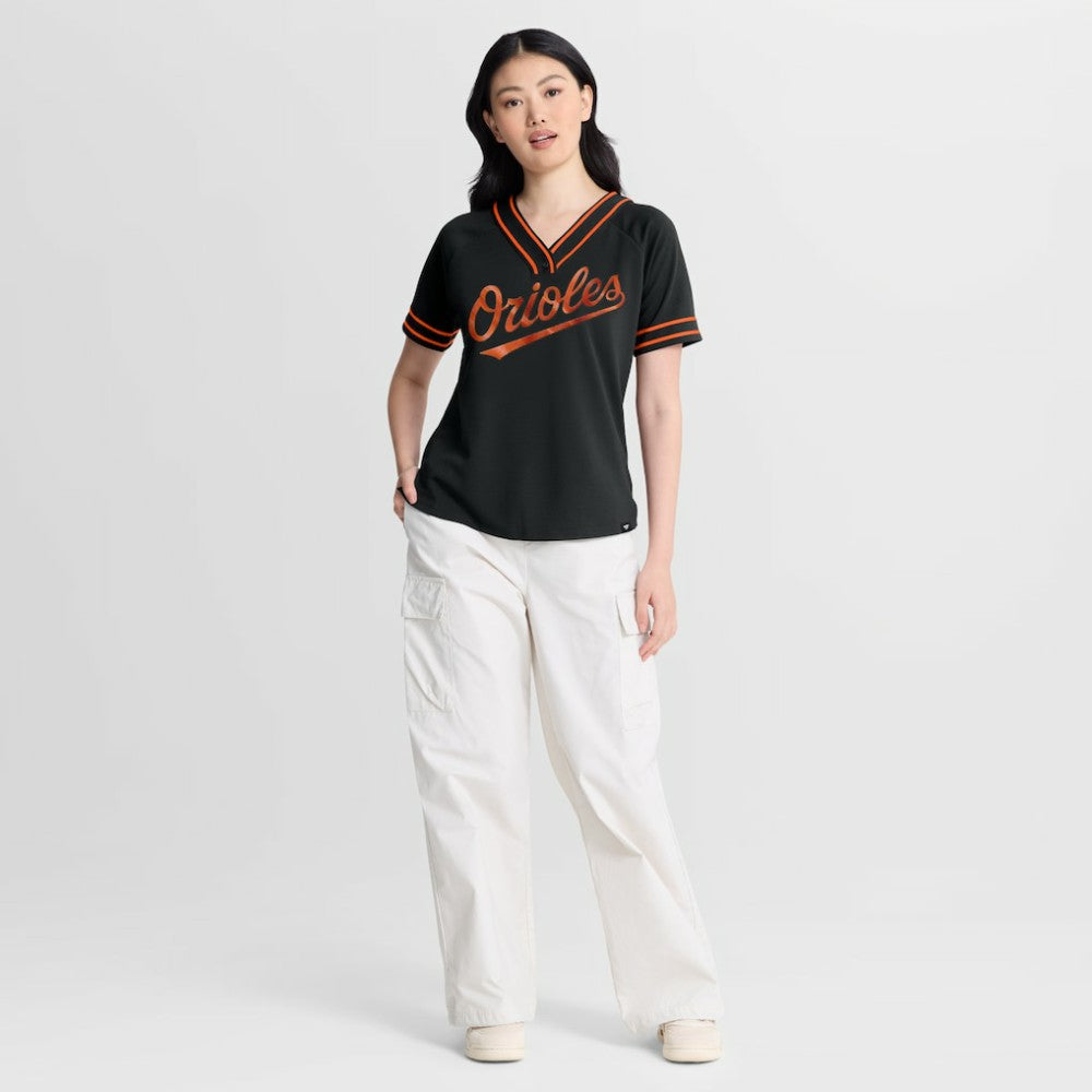 Baltimore Orioles Fanatics Women's Diva Race Ahead Raglan V-Neck T-Shirt Clearance