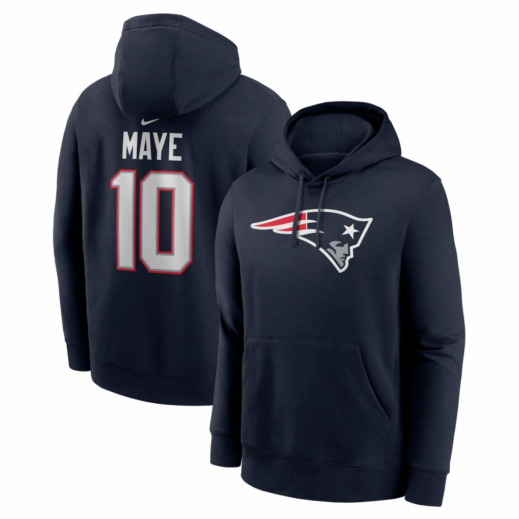 Drake Maye New England Patriots Player Name & Number Fleece Hoodie Navy - Nike