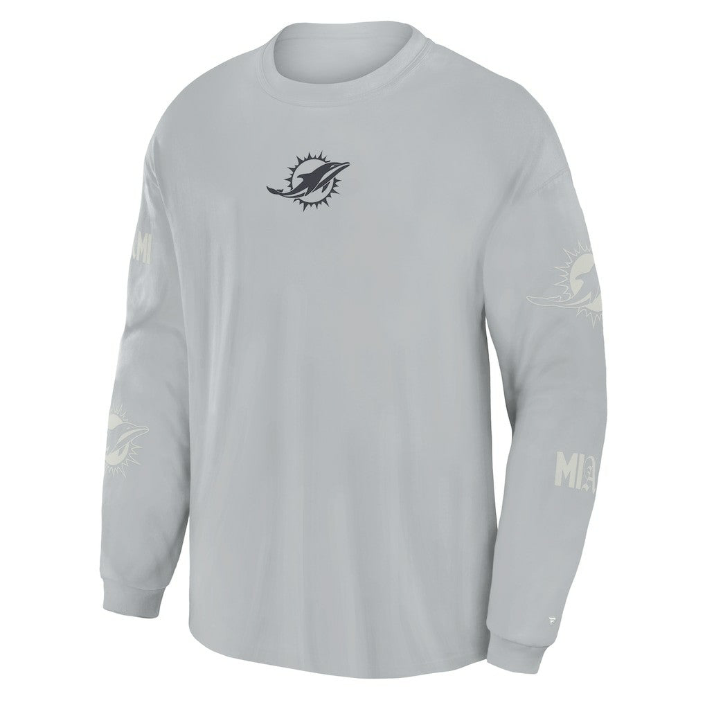 Miami Dolphins Oversized Type Play Long Sleeve T-Shirt Gray - Fanatics