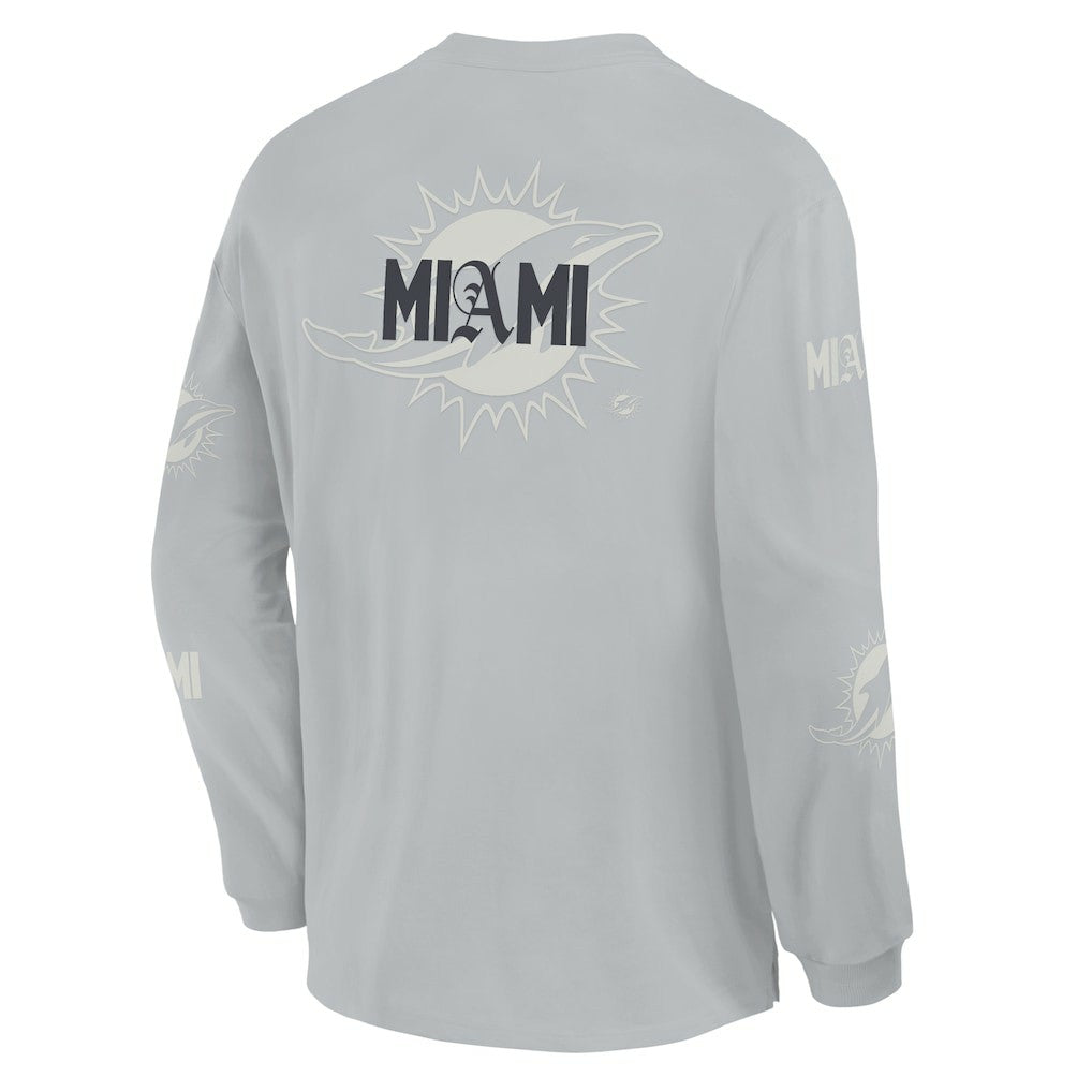 Miami Dolphins Oversized Type Play Long Sleeve T-Shirt Gray - Fanatics