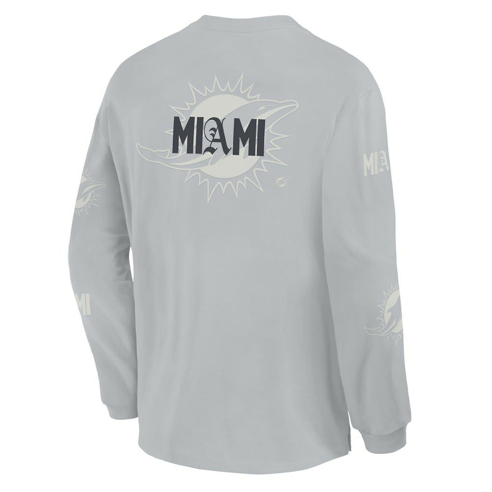 Miami Dolphins Oversized Type Play Long Sleeve T-Shirt Gray - Fanatics