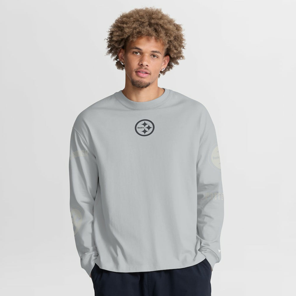 Pittsburgh Steelers Oversized Type Play Long Sleeve T-Shirt Gray - Fanatics