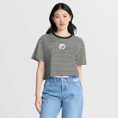 Pittsburgh Steelers Women's Striped Cropped T-Shirt Black/Cream - Nike