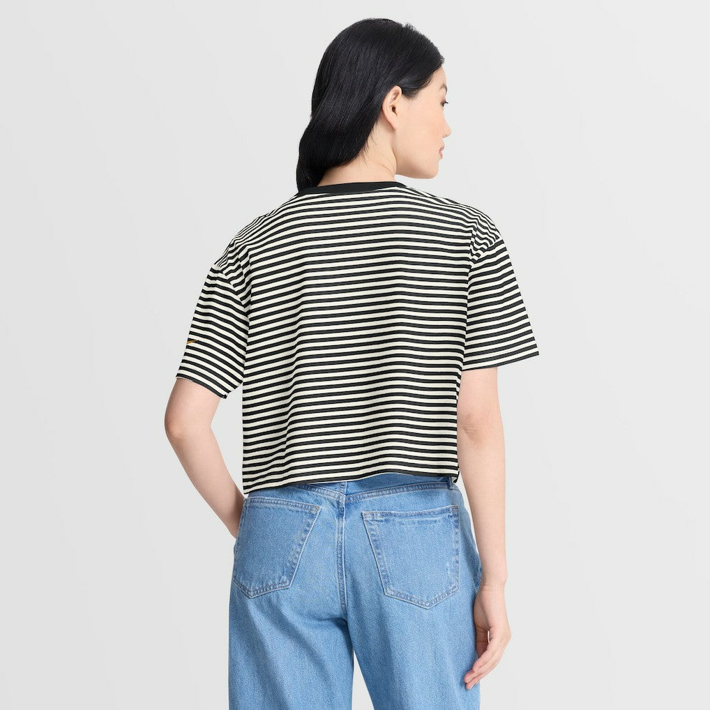 Pittsburgh Steelers Women's Striped Cropped T-Shirt Black/Cream - Nike