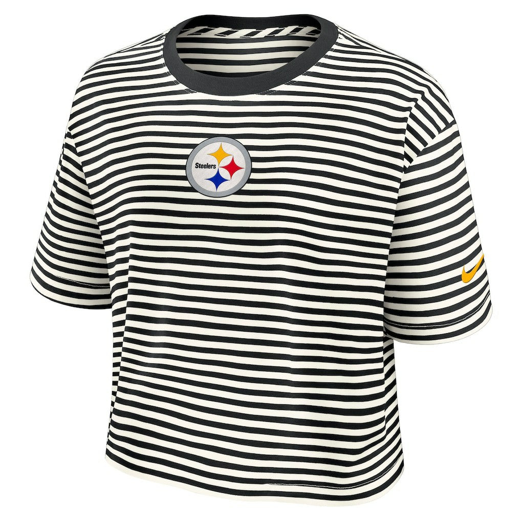 Pittsburgh Steelers Women's Striped Cropped T-Shirt Black/Cream - Nike