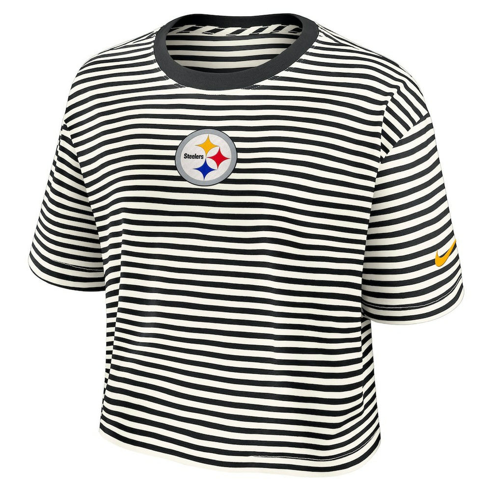 Pittsburgh Steelers Women's Striped Cropped T-Shirt Black/Cream - Nike