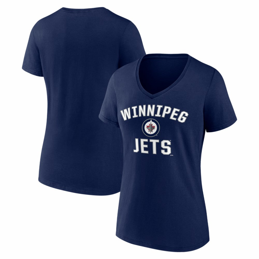 Winnipeg Jets - Logo Athletic Women's Arch Victory V-Neck T-Shirt Navy