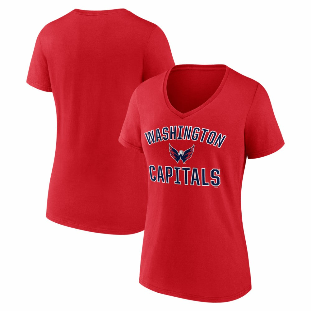 Washington Capitals Logo Athletic Women's Arch Victory V-Neck T-Shirt Red