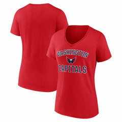 Washington Capitals Logo Athletic Women's Arch Victory V-Neck T-Shirt Red