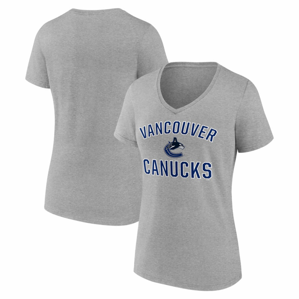 Vancouver Canucks - Logo Athletic Women's Arch Victory V-Neck T-Shirt Heather Gray
