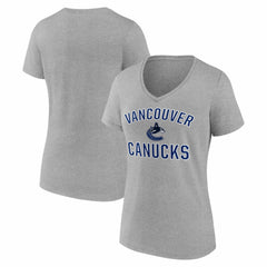 Vancouver Canucks - Logo Athletic Women's Arch Victory V-Neck T-Shirt Heather Gray