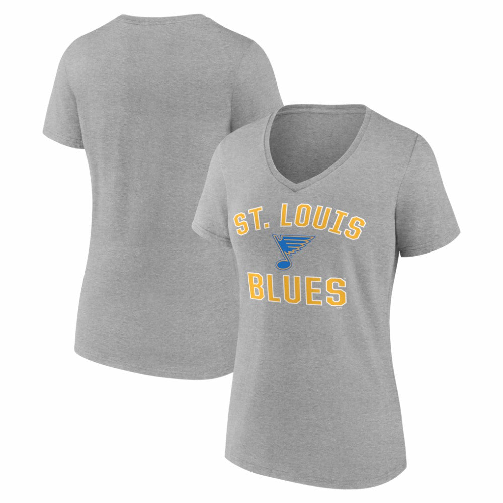 St. Louis Blues - Logo Athletic Women's Arch Victory V-Neck T-Shirt Heather Gray