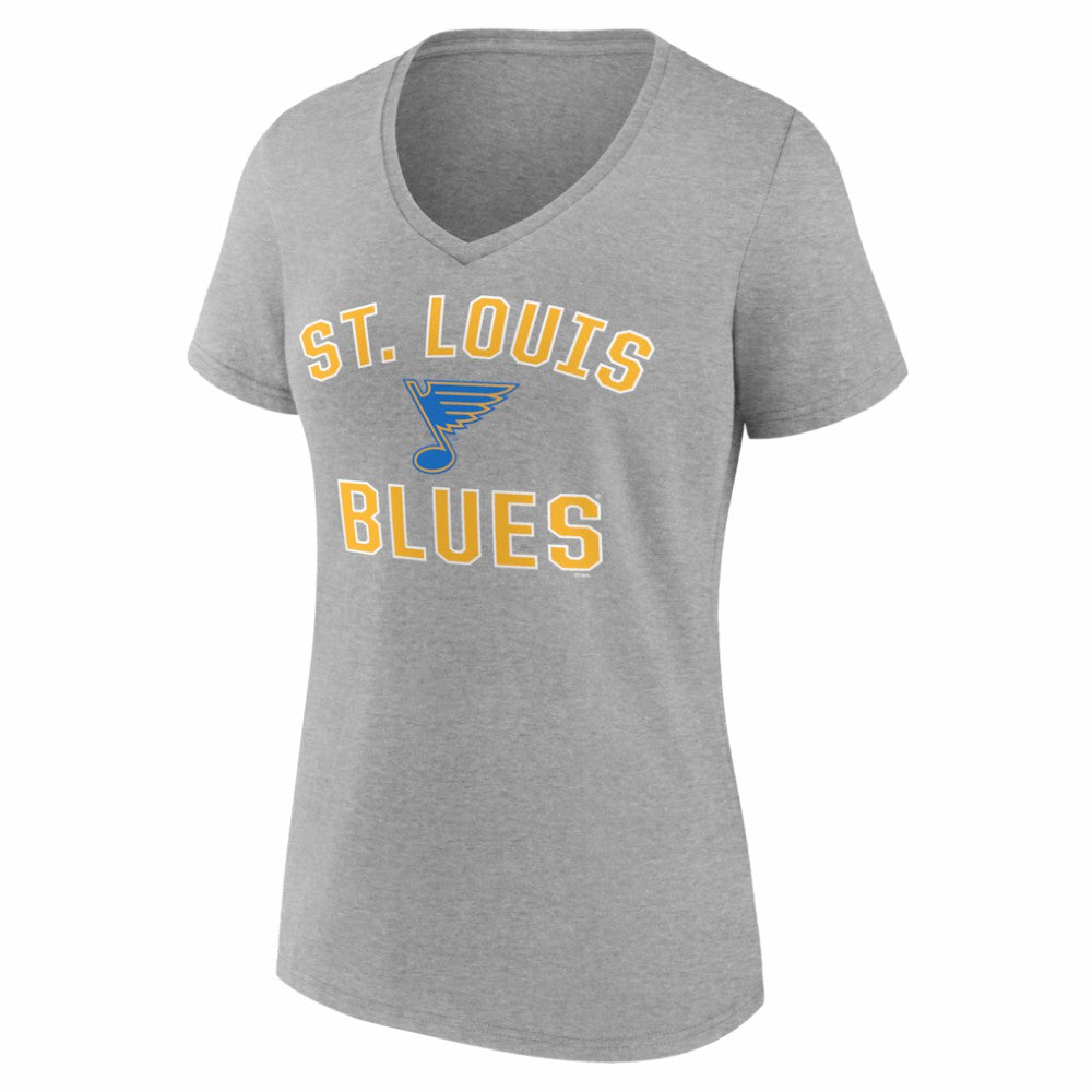 St. Louis Blues - Logo Athletic Women's Arch Victory V-Neck T-Shirt Heather Gray