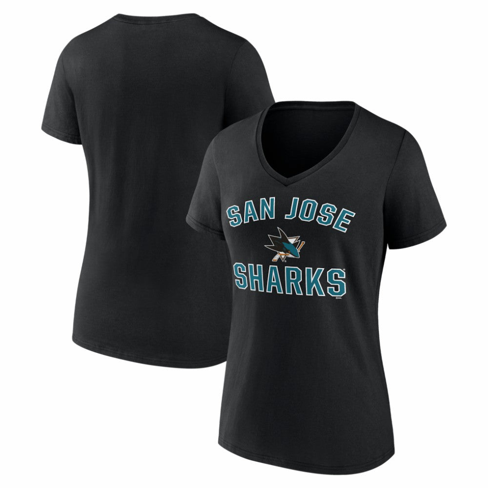 San Jose Sharks - Logo Athletic Women's Arch Victory V-Neck T-Shirt Black