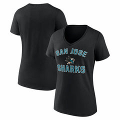 San Jose Sharks - Logo Athletic Women's Arch Victory V-Neck T-Shirt Black