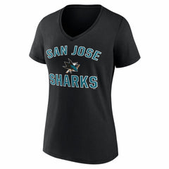 San Jose Sharks - Logo Athletic Women's Arch Victory V-Neck T-Shirt Black