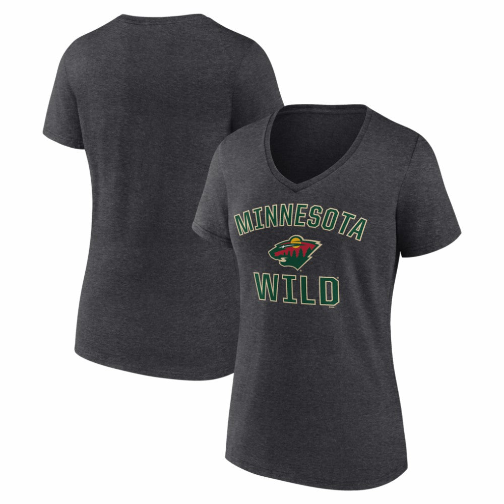 Minnesota Wild - Logo Athletic Women's Arch Victory V-Neck T-Shirt Heather Charcoal