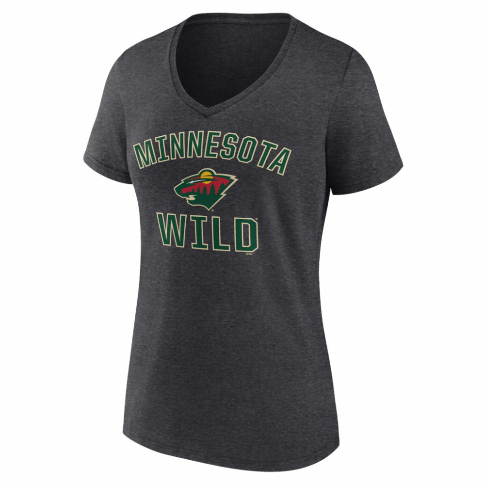 Minnesota Wild - Logo Athletic Women's Arch Victory V-Neck T-Shirt Heather Charcoal