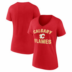 Calgary Flames - Logo Athletic Women's Arch Victory V-Neck T-Shirt Red