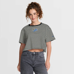 Detroit Lions Women's Striped Cropped T-Shirt Black/Cream - Nike