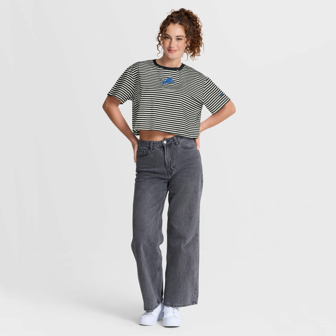Detroit Lions Women's Striped Cropped T-Shirt Black/Cream - Nike