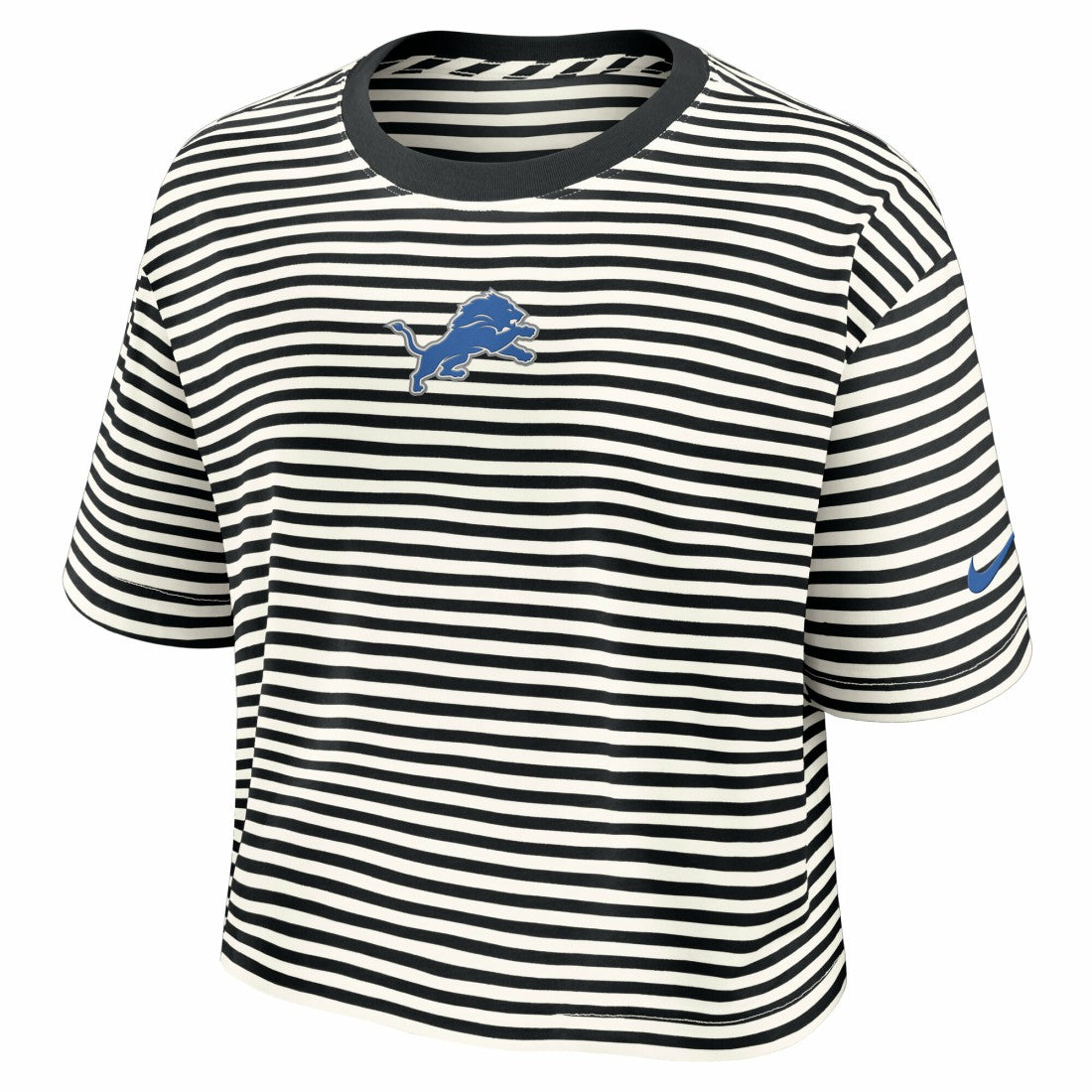 Detroit Lions Women's Striped Cropped T-Shirt Black/Cream - Nike