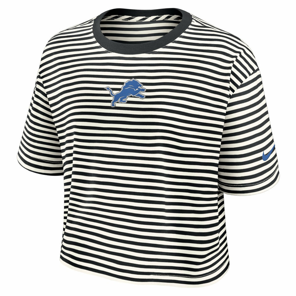 Detroit Lions Women's Striped Cropped T-Shirt Black/Cream - Nike