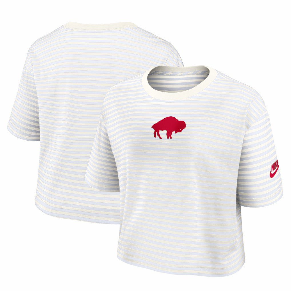 Buffalo Bills Women's Striped Cropped T-Shirt White/Cream - Nike