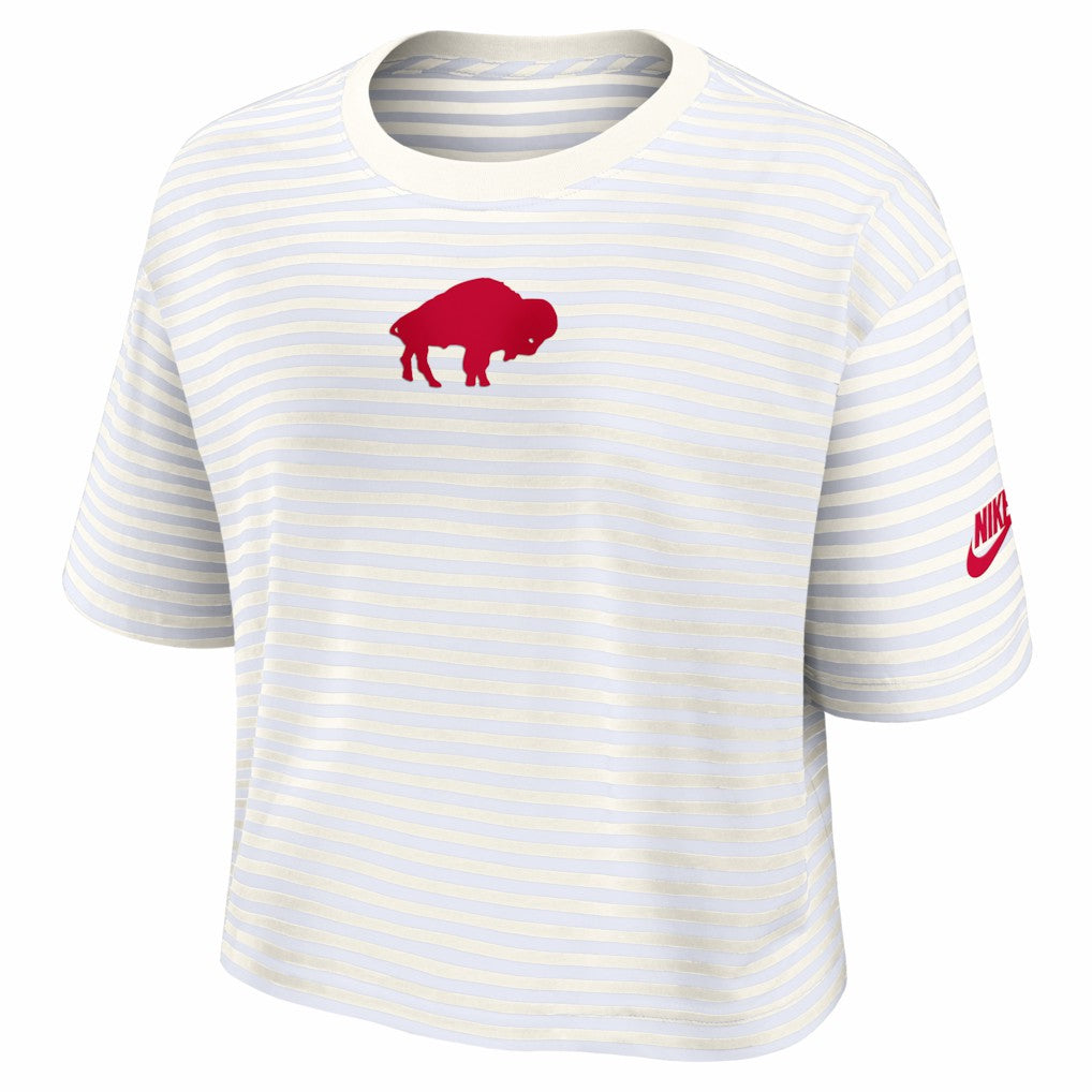 Buffalo Bills Women's Striped Cropped T-Shirt White/Cream - Nike