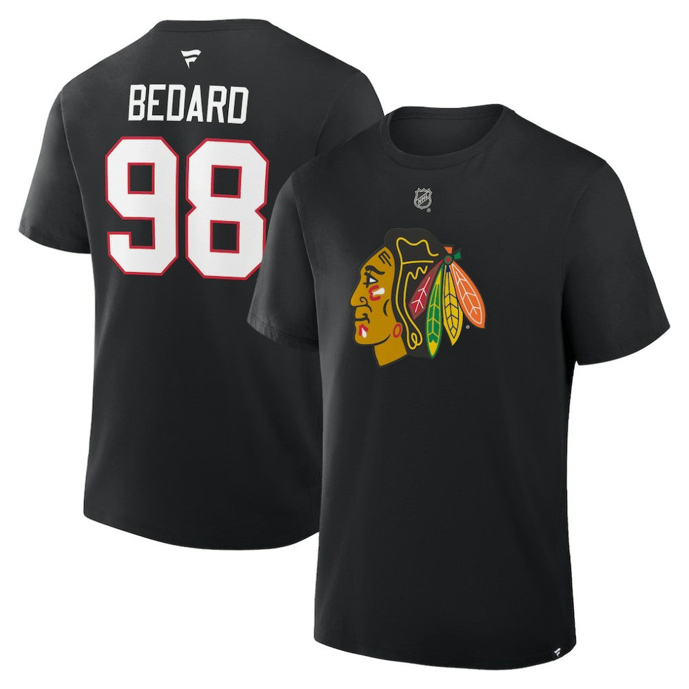 Connor Bedard Chicago Blackhawks Fanatics Authentic Stack Name & Number T-Shirt Black