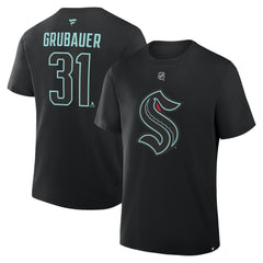 Philipp Grubauer Seattle Kraken Fanatics Authentic Stack Name & Number T-Shirt Black