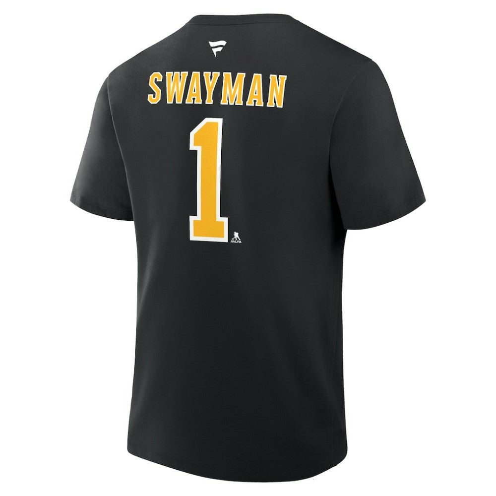 Jeremy Swayman Boston Bruins Fanatics Authentic Stack Name & Number T-Shirt Black