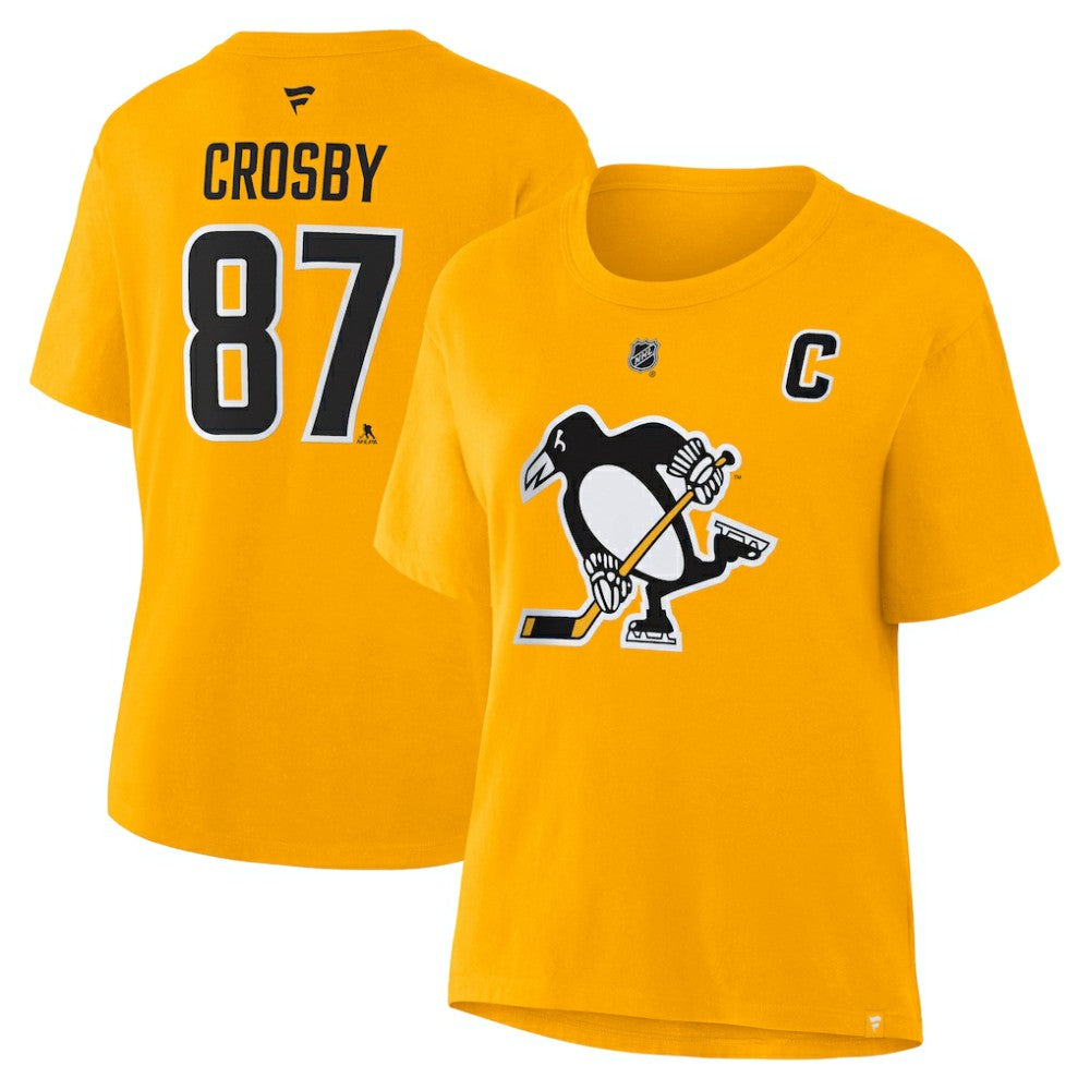 Sidney Crosby Pittsburgh Penguins Fanatics Women's Authentic Stack Name & Number T-Shirt Gold