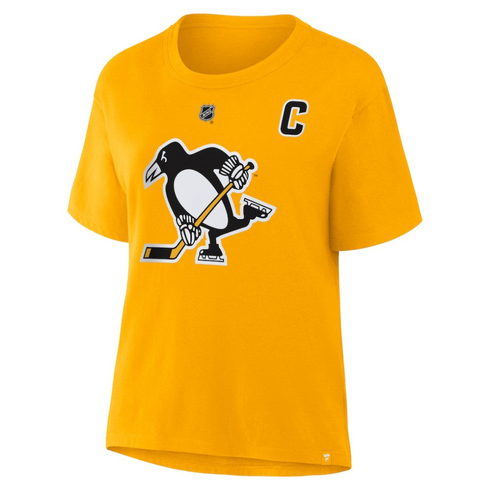 Sidney Crosby Pittsburgh Penguins Fanatics Women's Authentic Stack Name & Number T-Shirt Gold