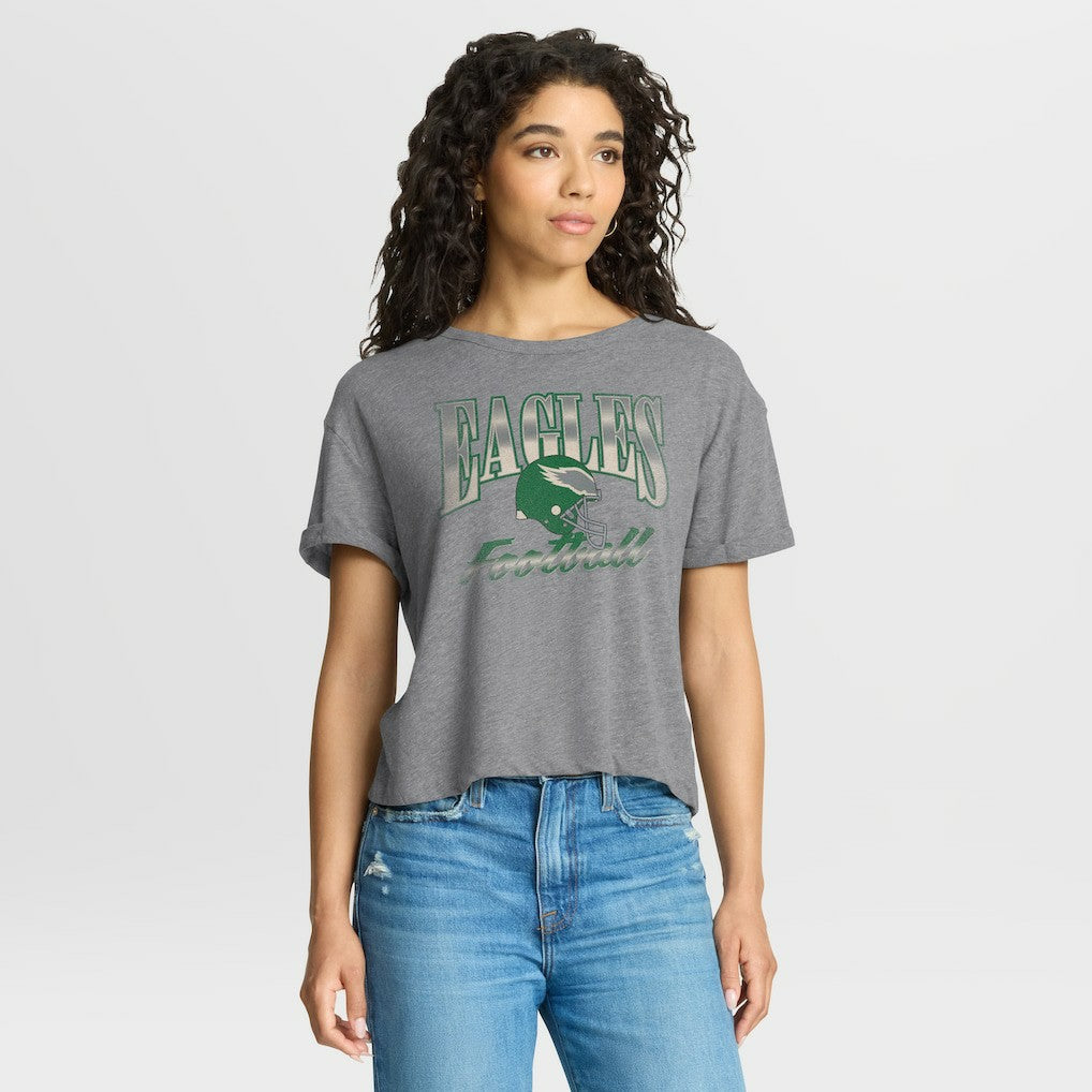 Philadelphia Eagles Women's Overplayed Tribute Tri-Blend Boxy T-Shirt Heather Gray - Fanatics