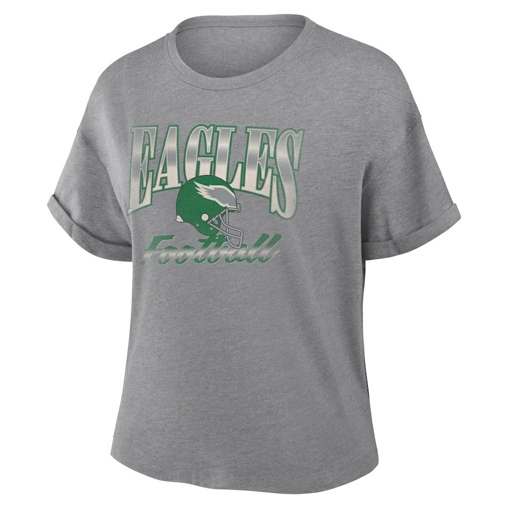 Philadelphia Eagles Women's Overplayed Tribute Tri-Blend Boxy T-Shirt Heather Gray - Fanatics