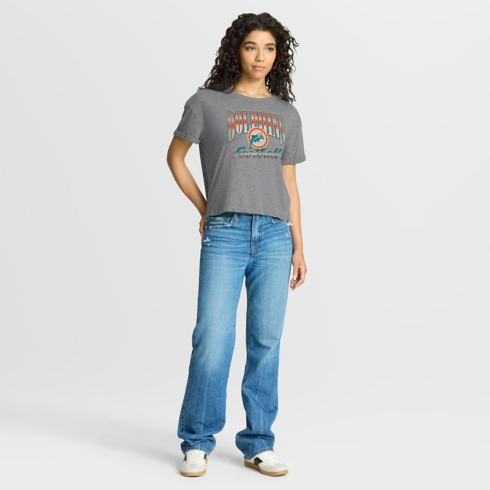 Miami Dolphins Women's Overplayed Tribute Tri-Blend Boxy T-Shirt Heather Gray - Fanatics