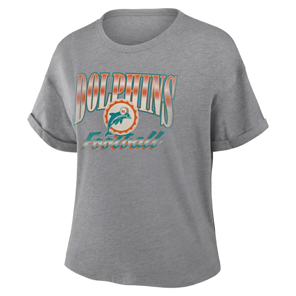 Miami Dolphins Women's Overplayed Tribute Tri-Blend Boxy T-Shirt Heather Gray - Fanatics