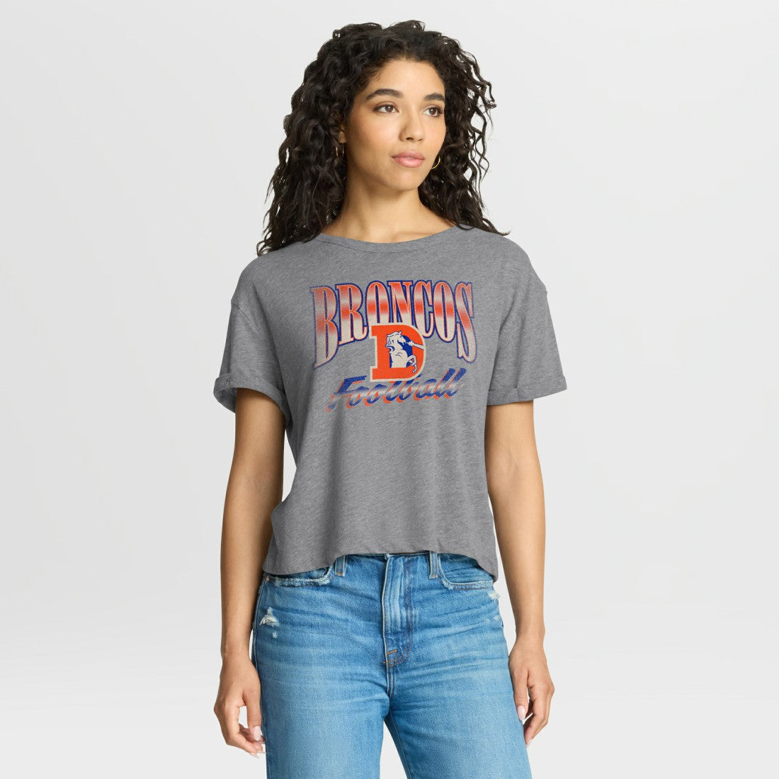 Denver Broncos Women's Overplayed Tribute Tri-Blend Boxy T-Shirt Heather Gray - Fanatics