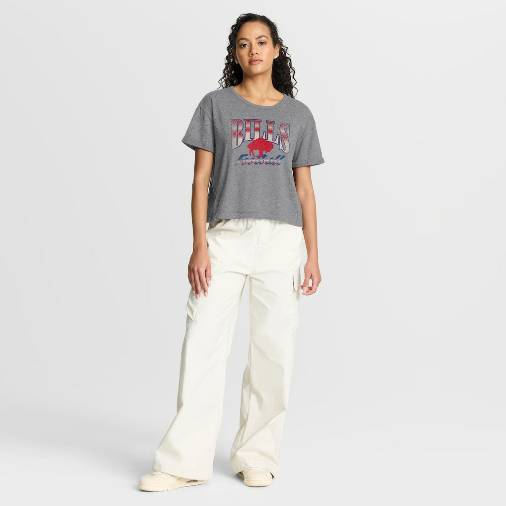 Buffalo Bills Women's Overplayed Tribute Tri-Blend Boxy T-Shirt Heather Gray - Fanatics