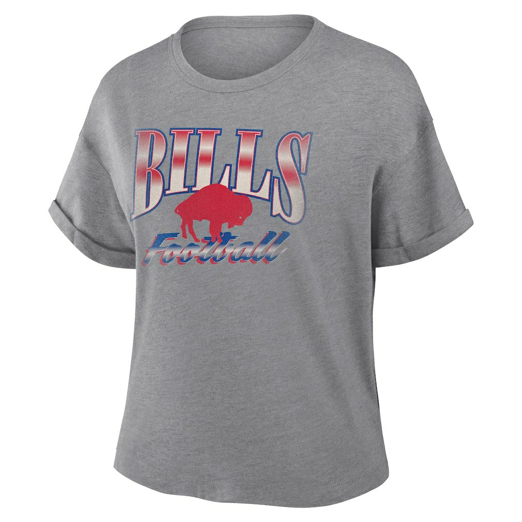 Buffalo Bills Women's Overplayed Tribute Tri-Blend Boxy T-Shirt Heather Gray - Fanatics