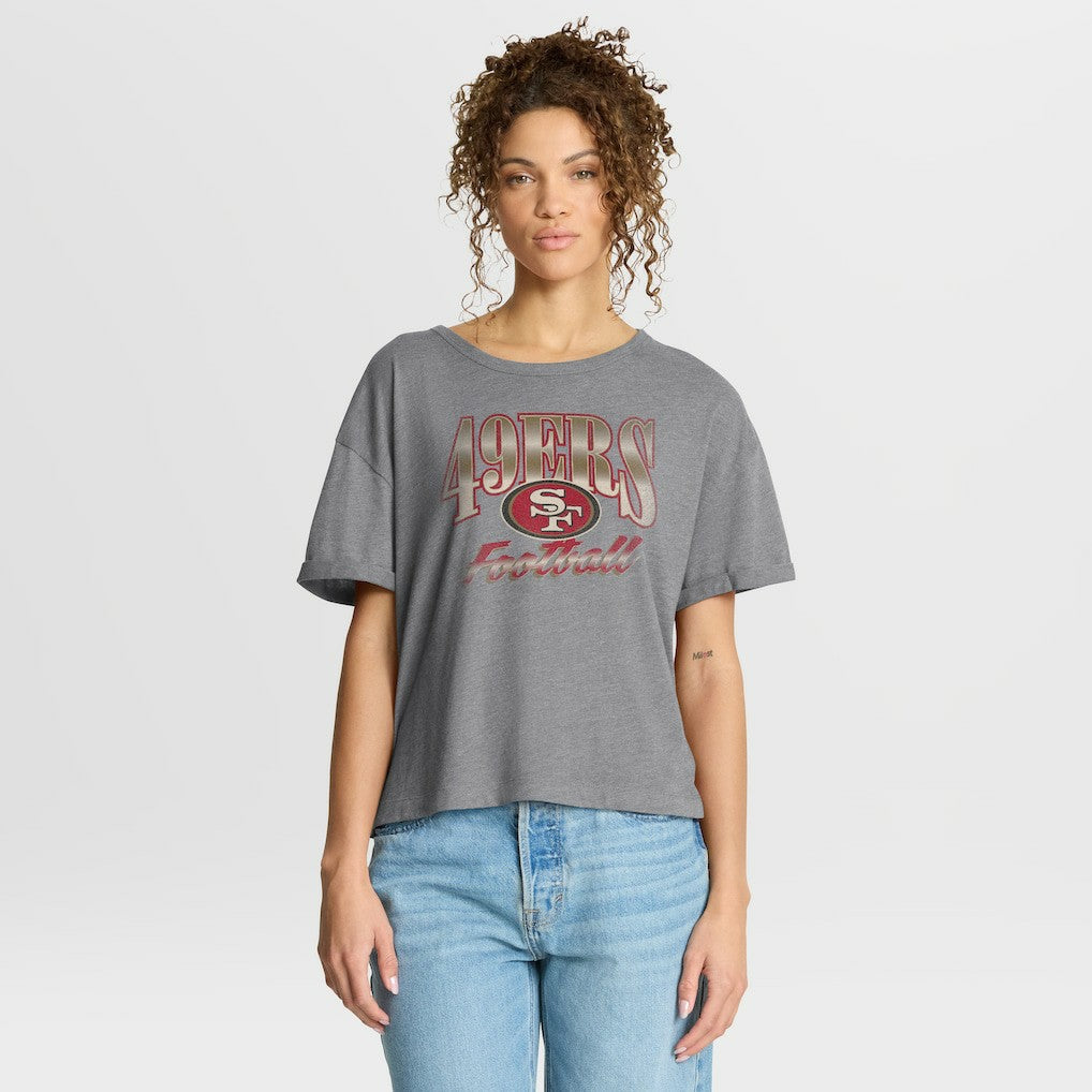 San Francisco 49ers Women's Overplayed Tribute Tri-Blend Boxy T-Shirt Heather Gray - Fanatics
