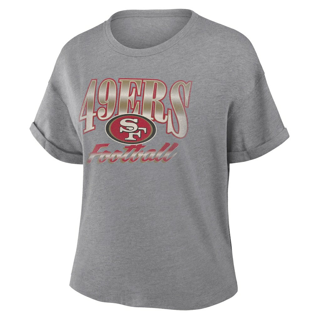 San Francisco 49ers Women's Overplayed Tribute Tri-Blend Boxy T-Shirt Heather Gray - Fanatics