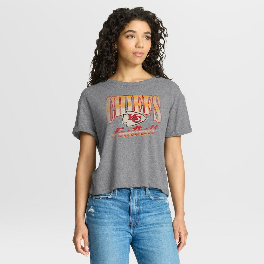 Kansas City Chiefs Women's Overplayed Tribute Tri-Blend Boxy T-Shirt Heather Gray - Fanatics