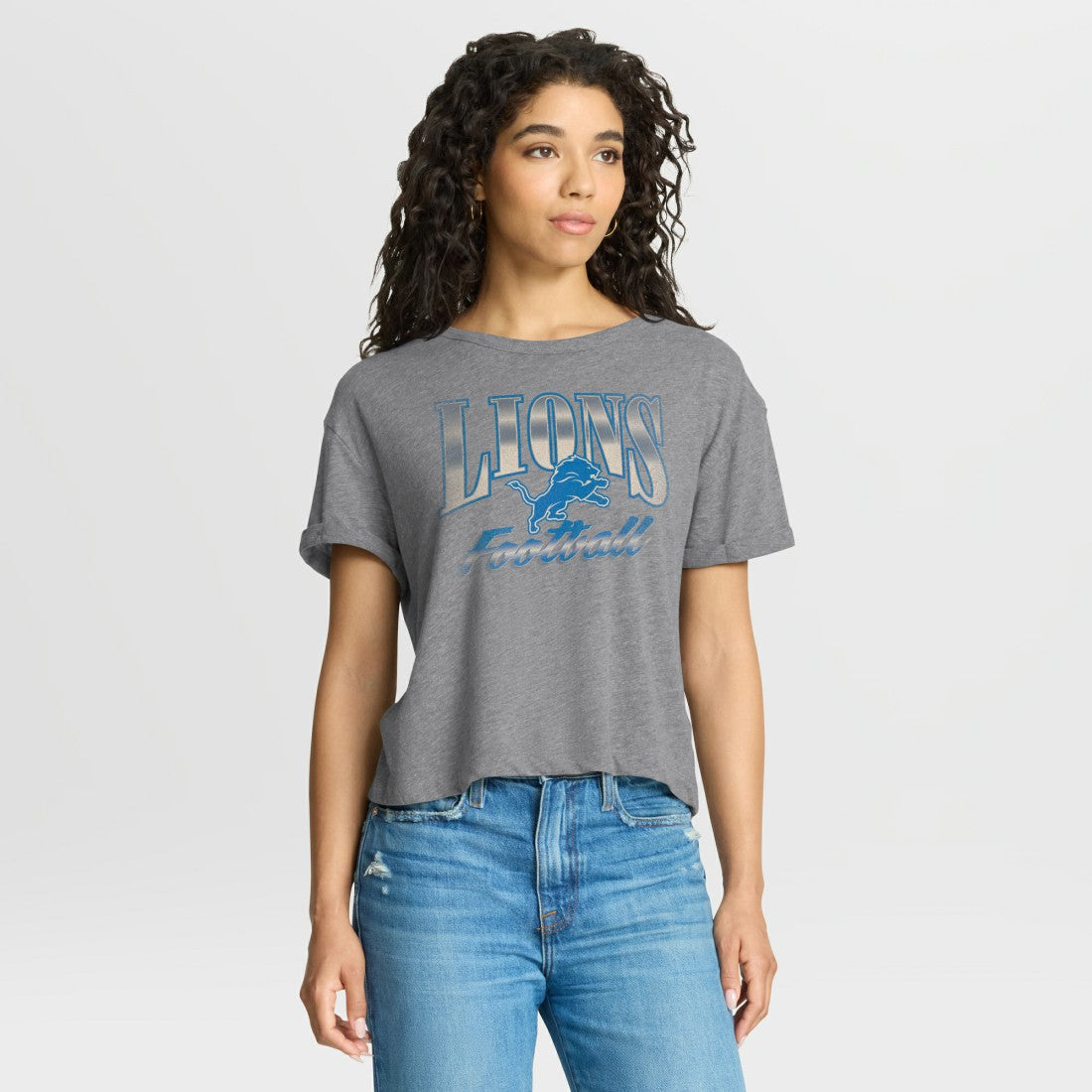 Detroit Lions Women's Overplayed Tribute Tri-Blend Boxy T-Shirt Heather Gray - Fanatics