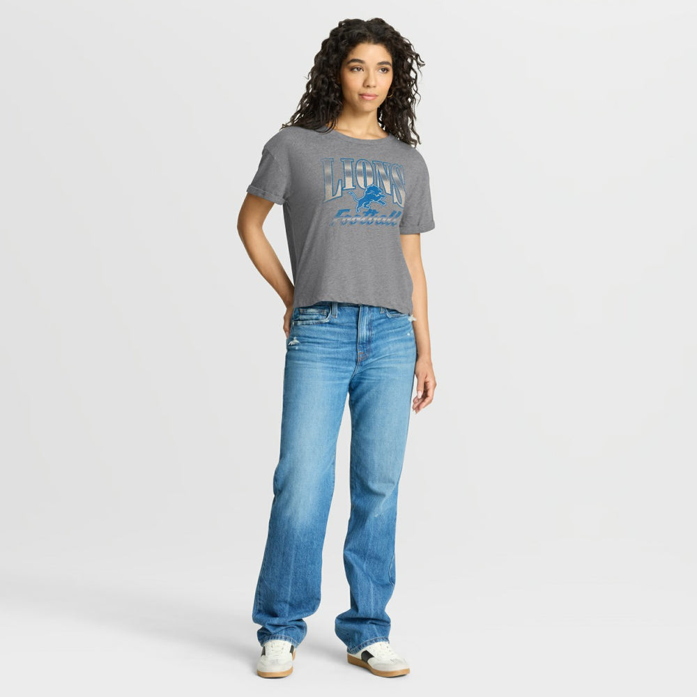 Detroit Lions Women's Overplayed Tribute Tri-Blend Boxy T-Shirt Heather Gray - Fanatics