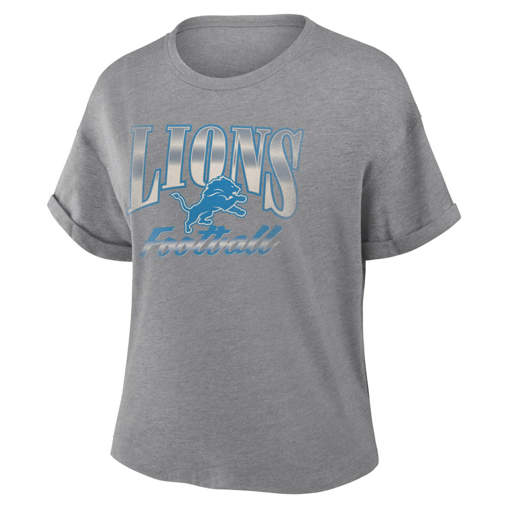 Detroit Lions Women's Overplayed Tribute Tri-Blend Boxy T-Shirt Heather Gray - Fanatics